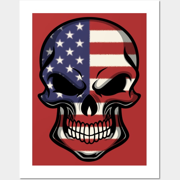 FLAG OF THE USA ON SKULL EMBLEM Wall Art by VERXION